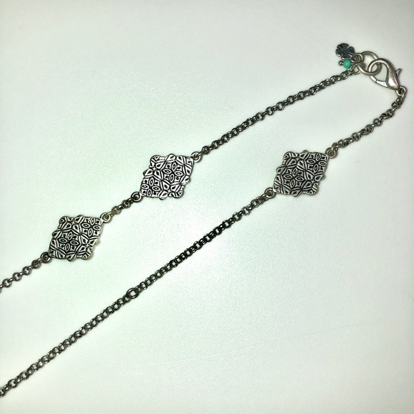 ๐3xHP๐ LUCKY BRAND Faux Turquoise Silver Tone Diamond Shape Long Necklace NEW - Picture 9 of 9